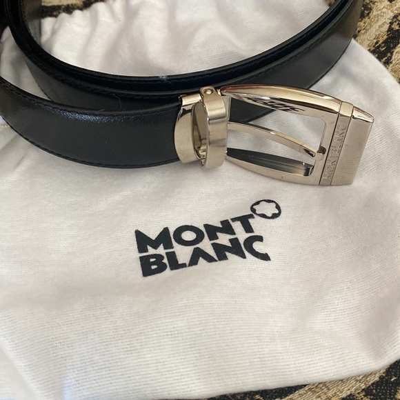 Mont Blanc men’s Italian leather belt rectangular palladium pin buckle size L - Picture 7 of 7